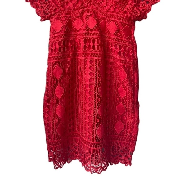 Lulus Mini Dress Coquette XS Lace Feminine Tomato Girl Cherry Red Flutter Sleeve - Picture 10 of 11